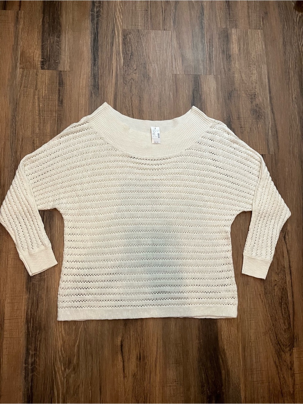 NWT Maurices Cream Open-Knit Boatneck Sweater Women’s Sz XXL Long Sleeve
